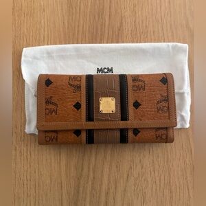 MCM cognac tri-fold long wallet with dustbag